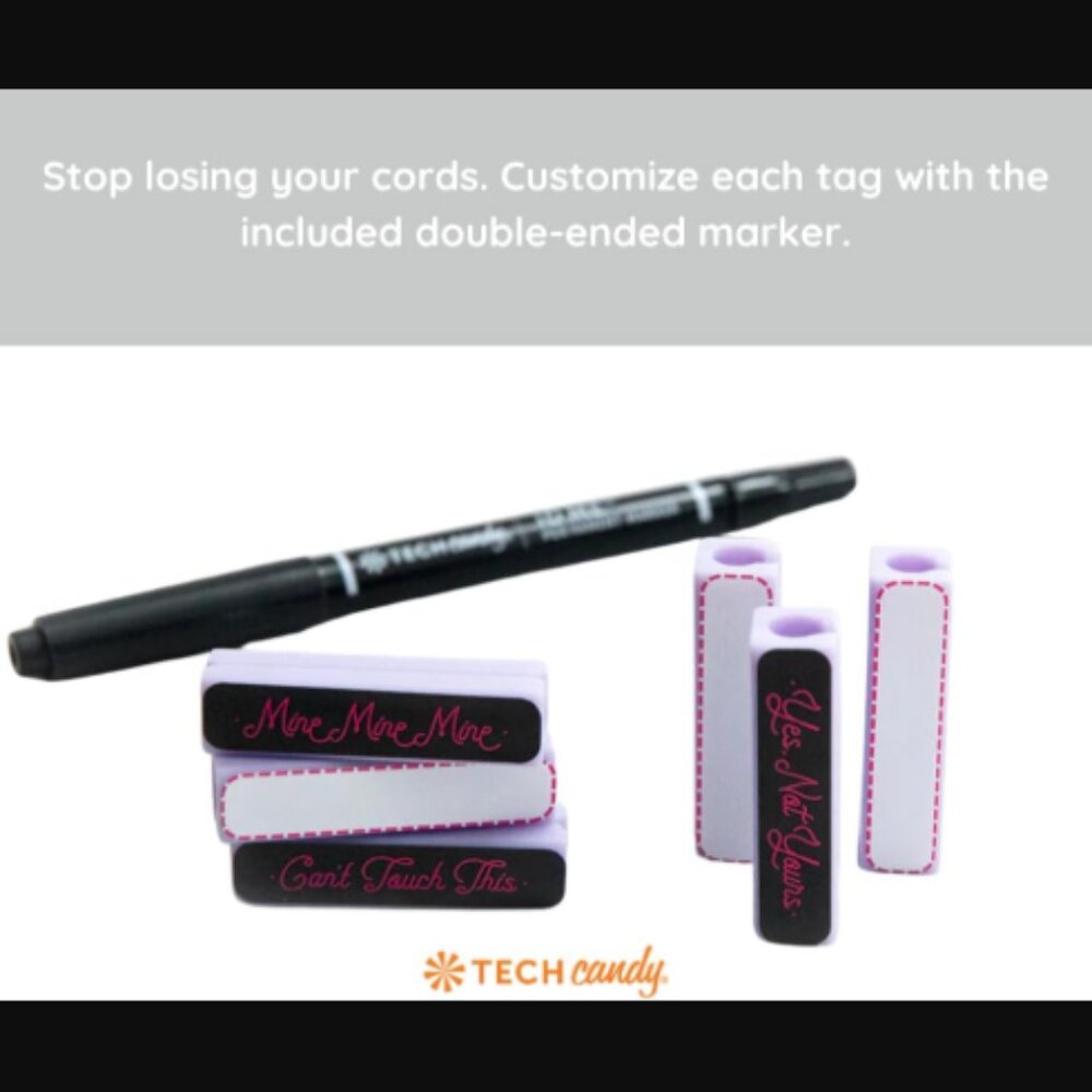 🔥3/$30 NIP Tech Candy ID ME Cord Tag Set Lavender Reusable Identification Tags